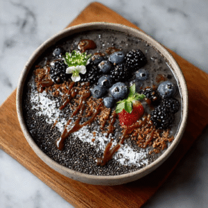 Schwarzer Sesam-Keto-Smoothie-Bowl