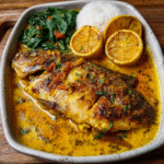 Ugandischer Tilapia in Kokosnuss- und Kurkuma-Eintopf