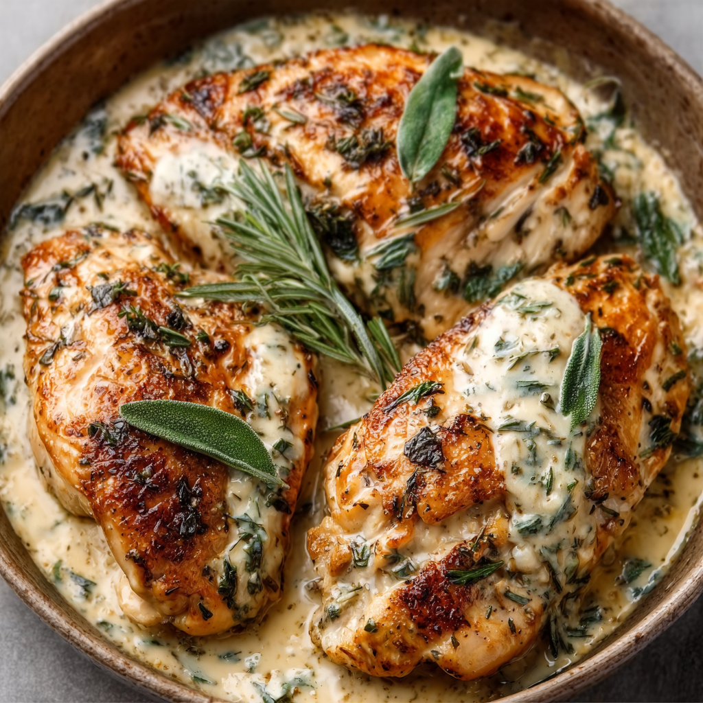 Buttergeröstetes Hähnchen mit Salbei-Sahnesoße – Ein köstliches Festmahl!