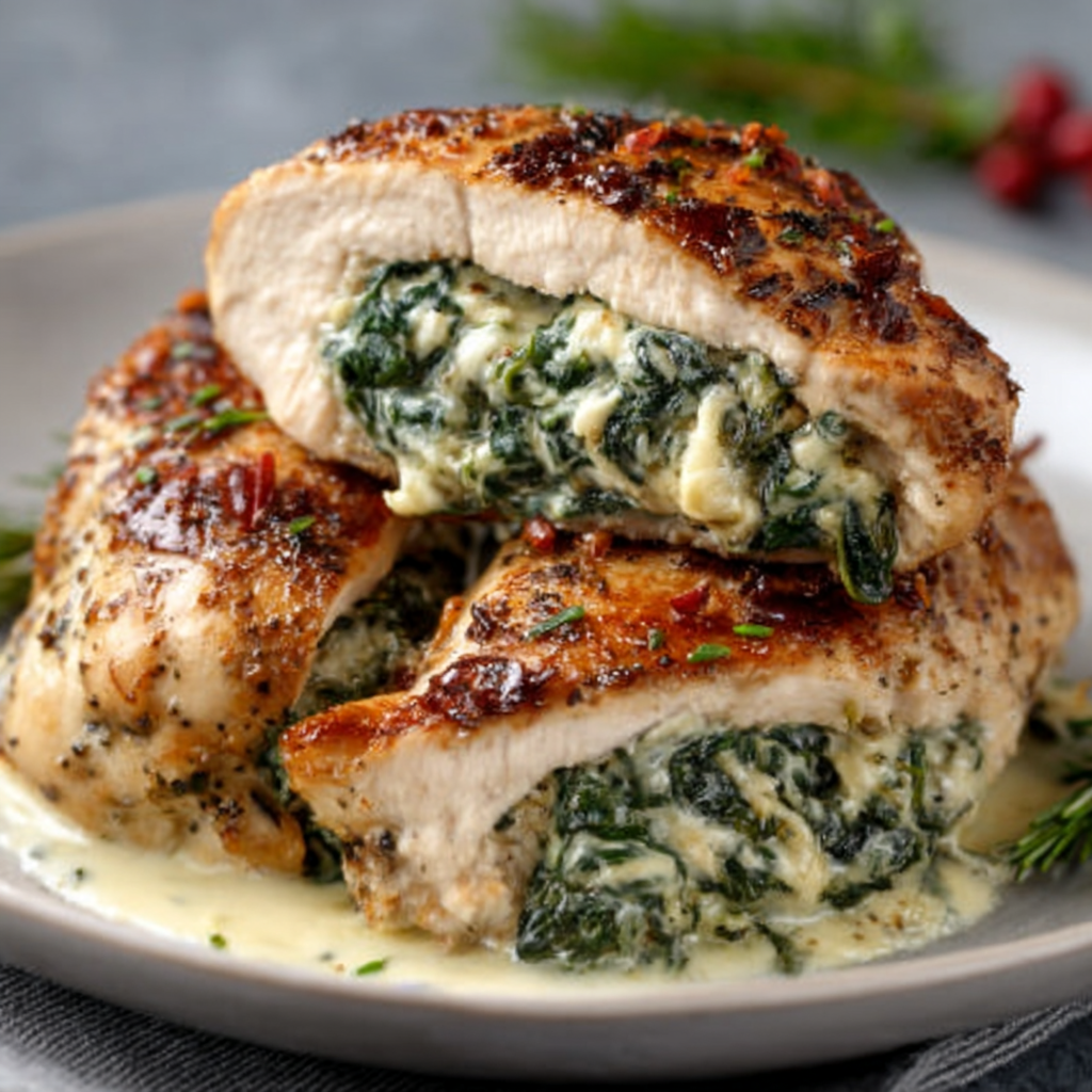 Cremige Spinat gefüllte Hähnchenbrust begeistert Keto-Fans!