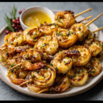 Festliche Garnelenspieße mit Zitronenbutter-Soße