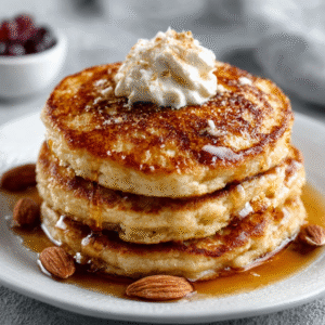 Fluffige Mandelmehl-Pfannkuchen mit Zimt-Sahne
