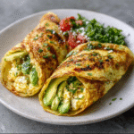 Keto-Frühstücks-Crêpes mit Rührei und Avocado