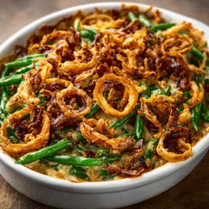 Keto-Grüne-Bohnen-Auflauf mit Knusprigen Zwiebeln