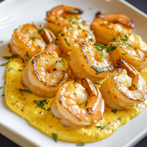 Braune Butter-Garnele mit Safran-Creme