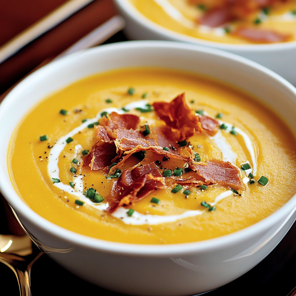 Butternut-Kürbis-Suppe mit knusprigem Prosciutto genießen!
