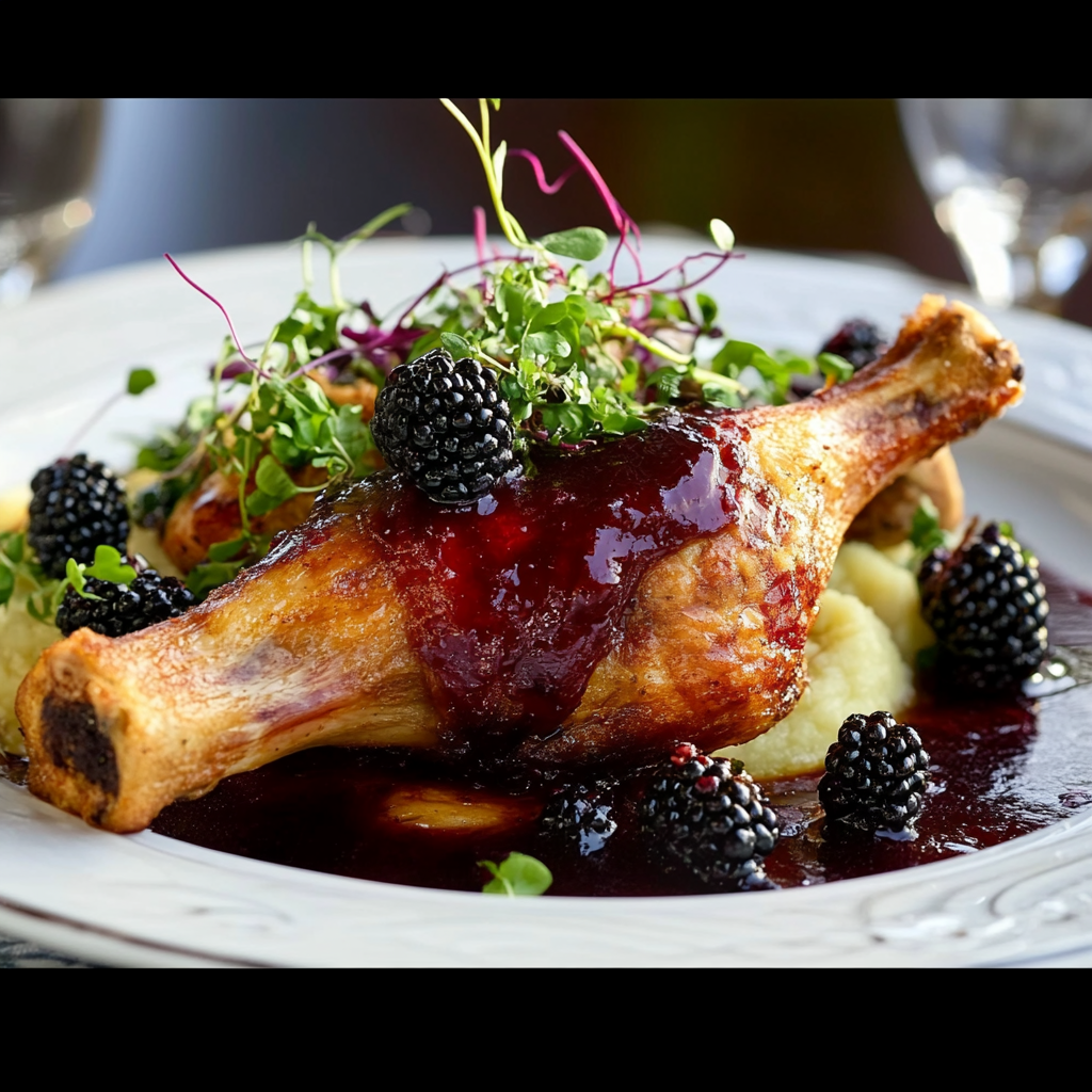 Enten-Confit mit Brombeer-Portwein-Reduktion