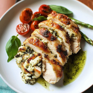 Hühnchen-Ballotine mit Ziegenkäse und Basilikum