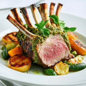 Kräuterkruste-Lammrücken mit Minzpesto