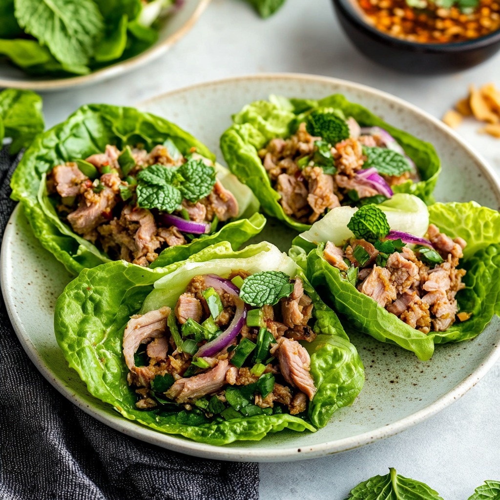 Thai Larb Salatblätter mit Ente