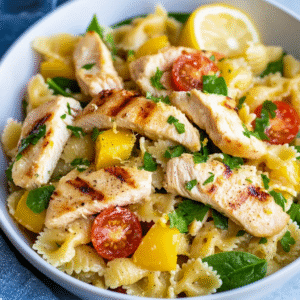 Zitronen-Knoblauch-Hühnchen mit Palmini-Pasta-Salat