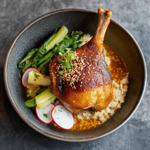 Enten-Confit mit knuspriger Haut und Miso-Bowl
