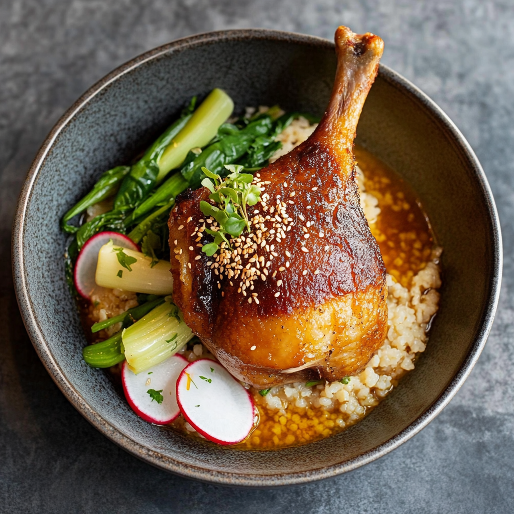 Enten-Confit mit knuspriger Haut und Miso-Bowl genießen!