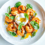 Garnelen Nduja Burrata Basilikum Teller