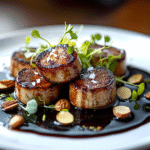 Gebratene Foie Gras mit Balsamico, Mikrogrün und Mandeln