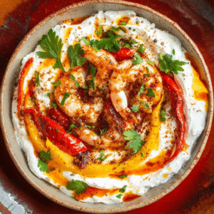 Harissa-Garnelen mit geschlagenem Feta und Dukkah-Bowl