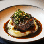 Rinderbäckchen mit Rotwein, Markknochen und Gremolata