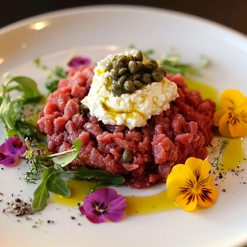 Rinderfilet-Tatar mit geräuchertem Ricotta begeistert!