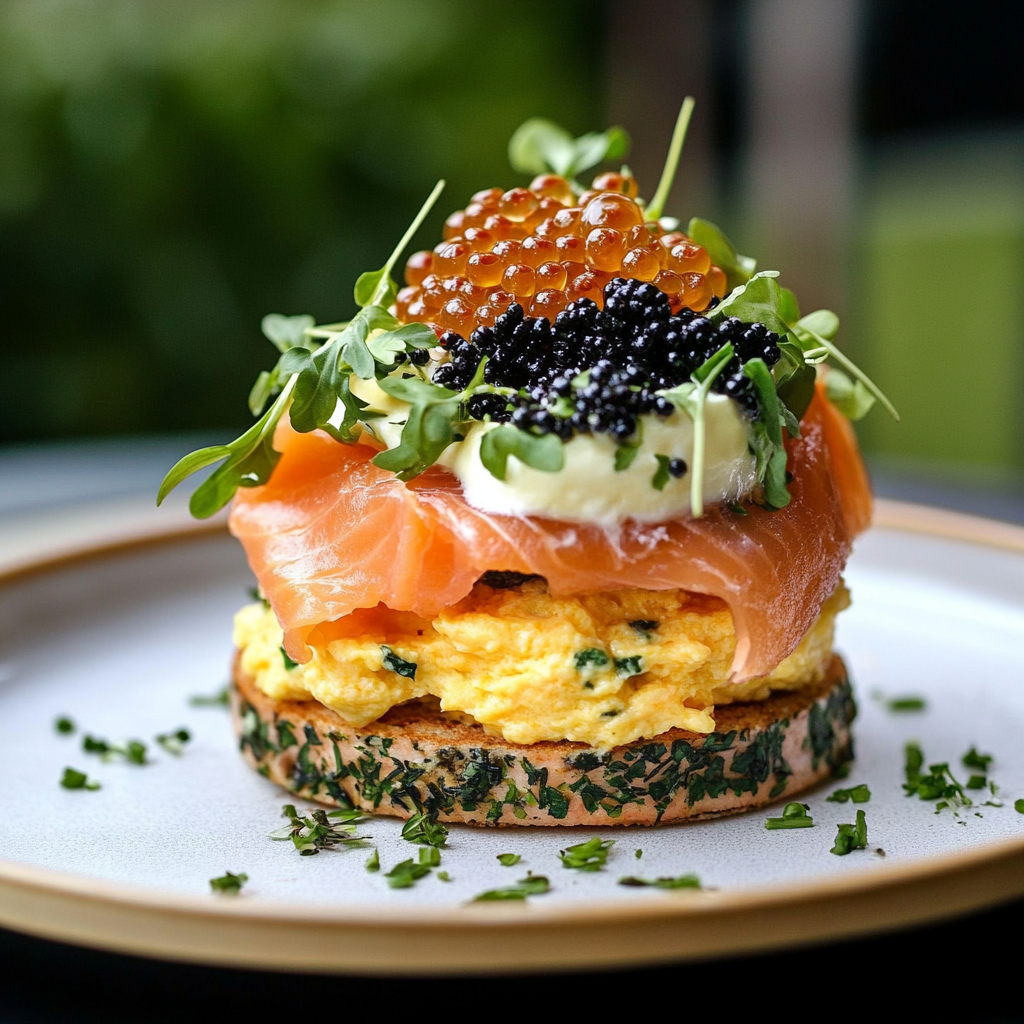 Räucherlachs-Rührei-Creme-Käse-Turm: Ein Genuss für Feinschmecker!