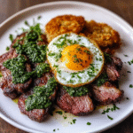 Schweinebacken mit Chimichurri und knusprigem Ei