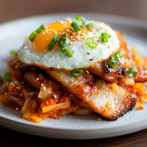 Schweinebauch-Kimchi-Ei-Mischung