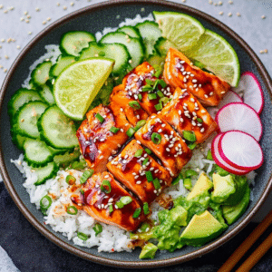 Sriracha-Limetten-Lachs mit Avocado-Creme