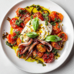 Tintenfisch Nduja Rösttomaten Anchovis Burrata Smash