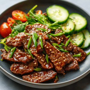 Würziges Keto Koreanisches Rindfleischgericht mit erfrischendem Salat