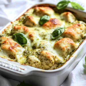 Keto Käse-Pesto-Hühnchen-Auflauf