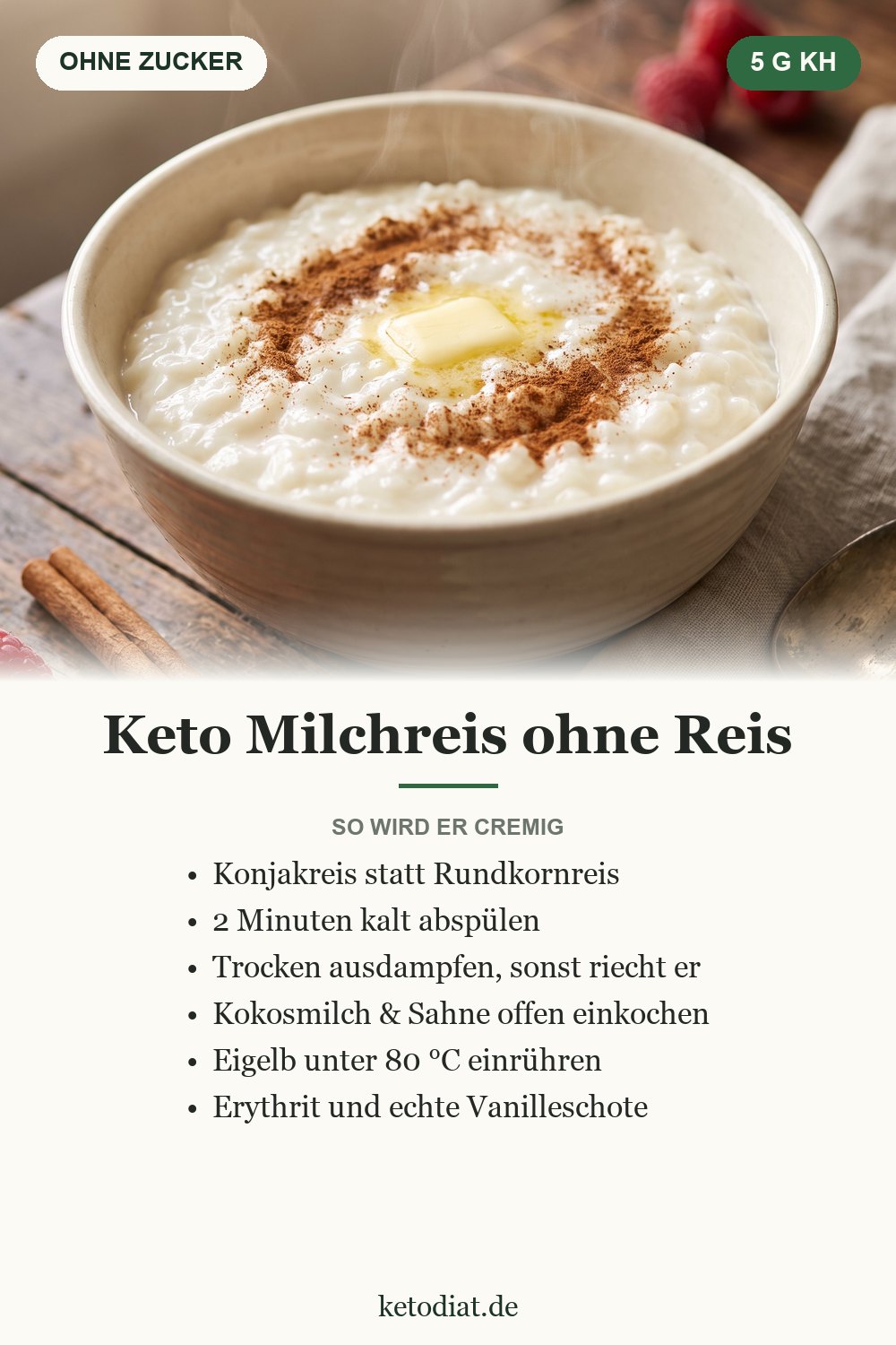 Keto Milchreis – cremig, ohne Reis und ohne Zucker