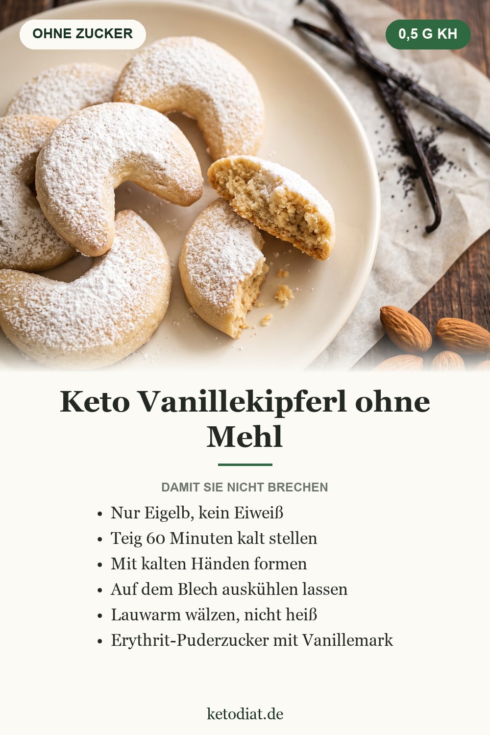 Keto Vanillekipferl – mürbe Kipferl ohne Mehl und Zucker