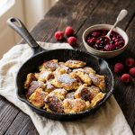 Low Carb Kaiserschmarrn ohne Mehl in der Pfanne mit Himbeeren